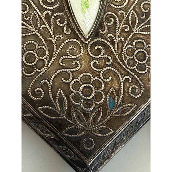 Antique 1910s Compact Coin Purse Silverplate Guilloche Enamel - Picture 16 of 16